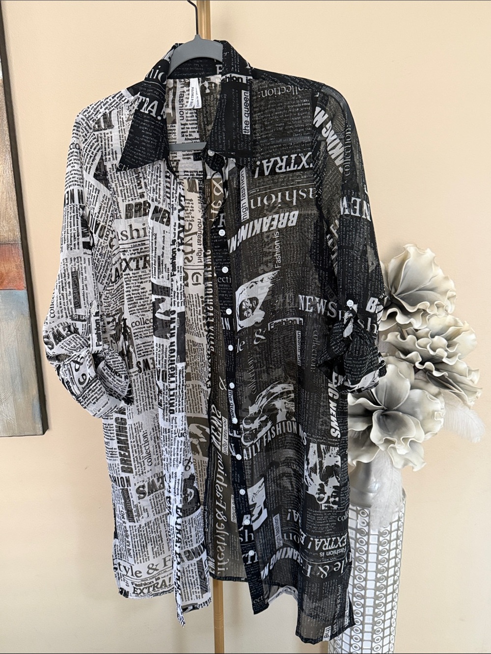 Live 4 Truth Black & White Newsprint Lightweight Shirt Jacket